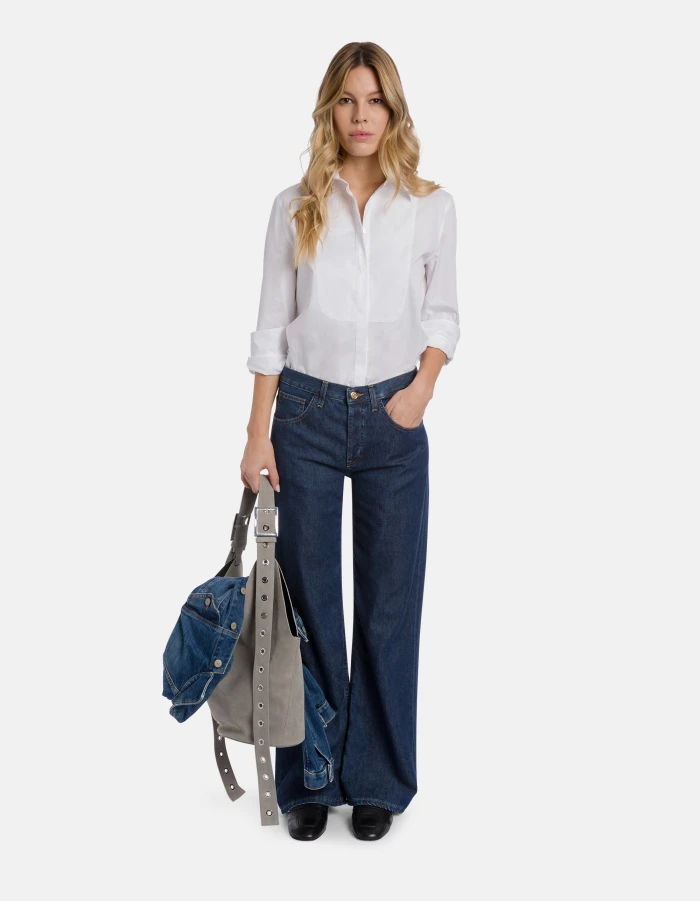 Camicia regular in gabardina tinto filo