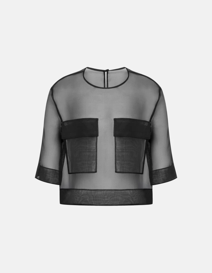 Top cropped in organza di seta