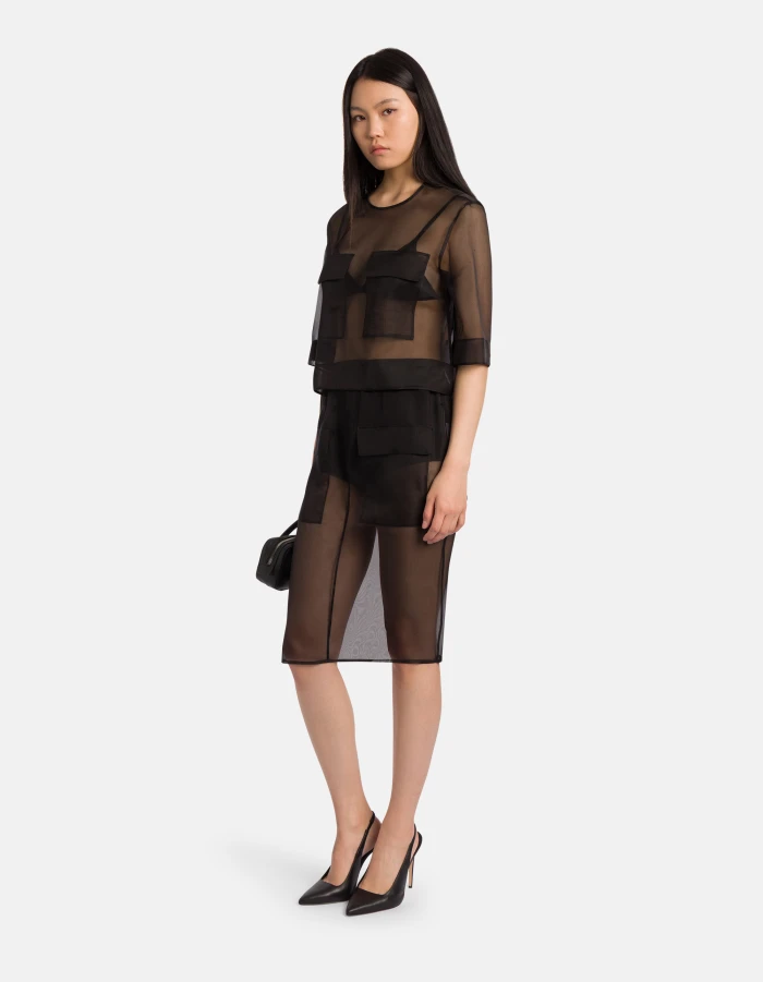 Top cropped in organza di seta