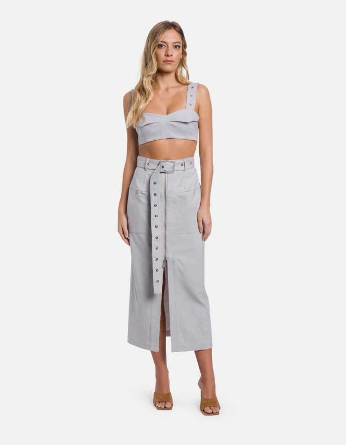 Slim-fit top in wool-blend cady