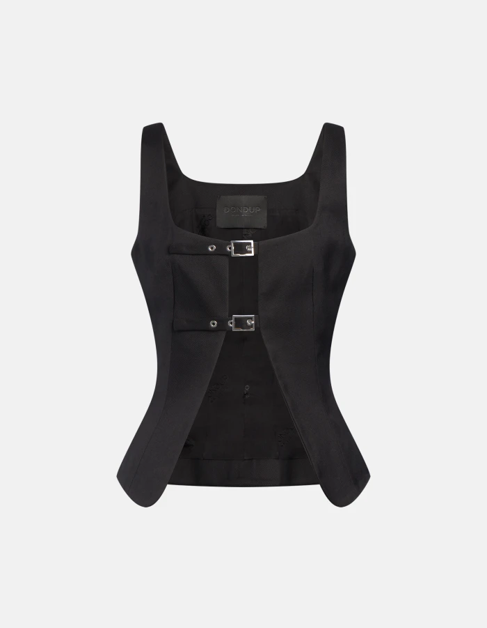 Slim-fit top in wool-blend cady