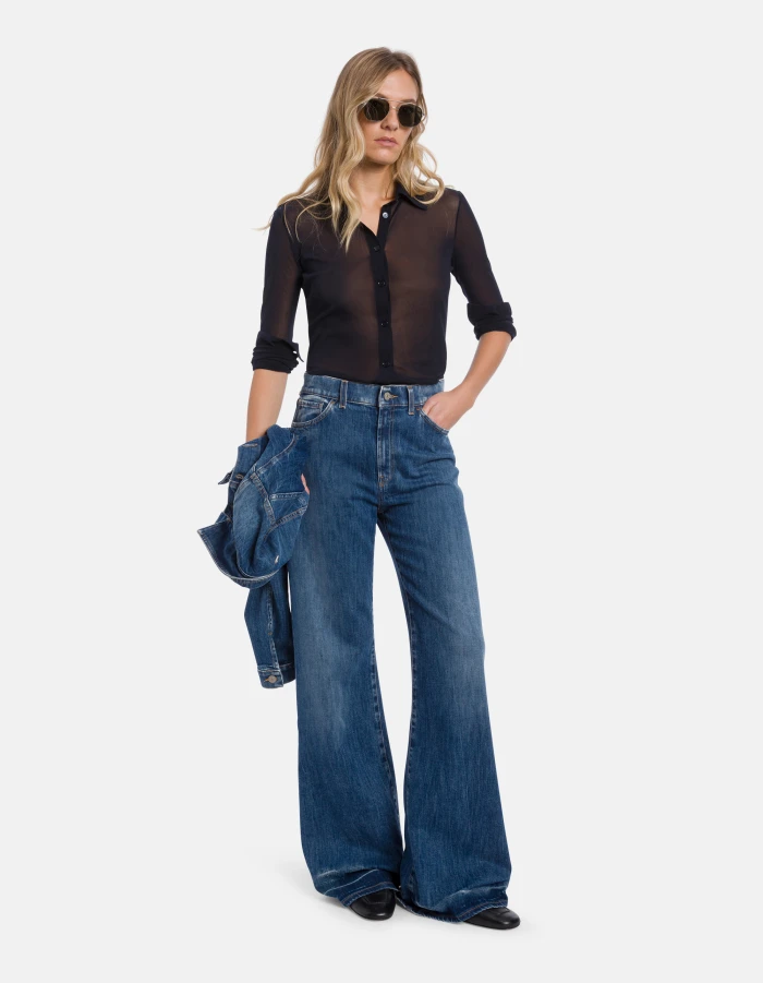 Slim-fit tulle shirt