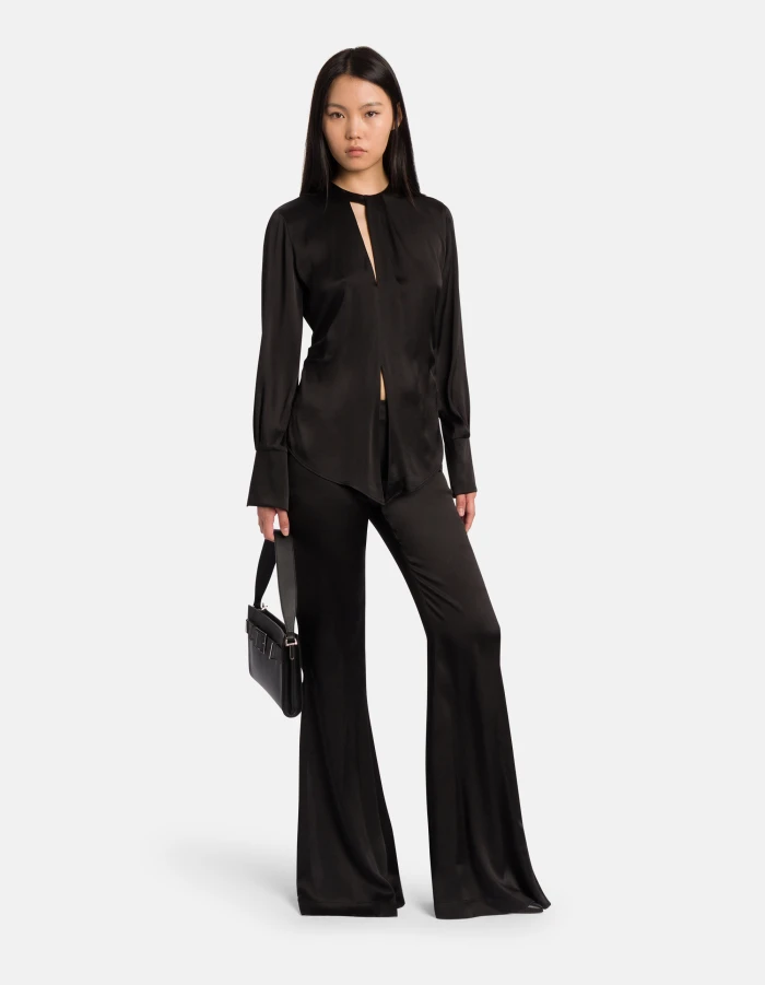 Regular-fit shirt in silk-blend satin