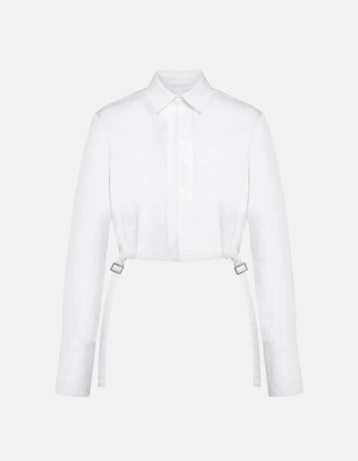 Cropped shirt in cotton and lyocell satin