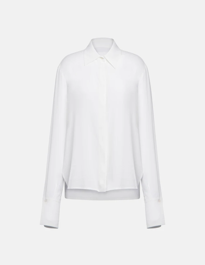 Camicia regular in crêpe de chine misto seta