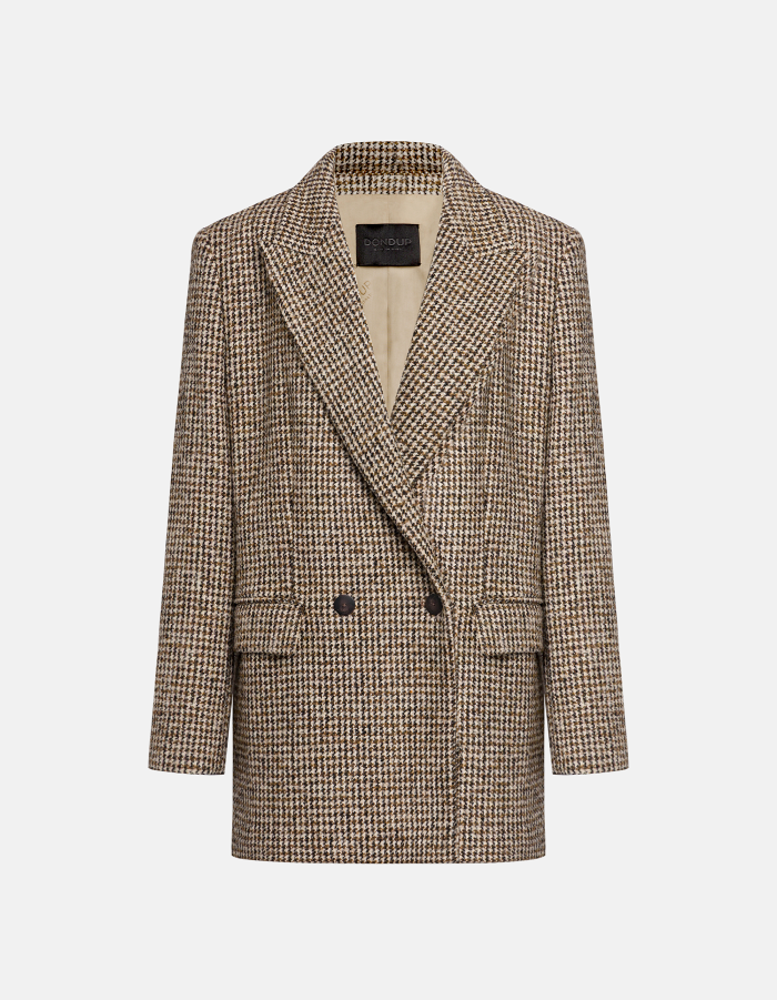 Regular-fit double-breasted peacoat in houndstooth bouclé