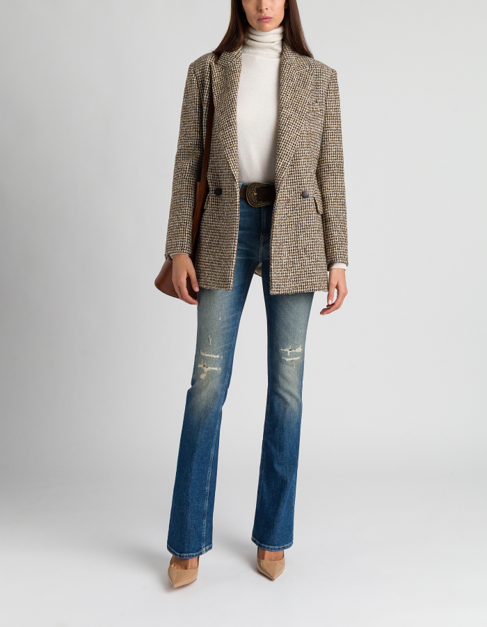 Regular-fit double-breasted peacoat in houndstooth bouclé