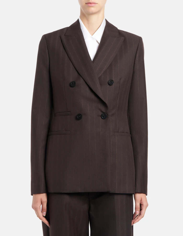 Slim-fit double-breasted pinstripe blazer in recycled lurex