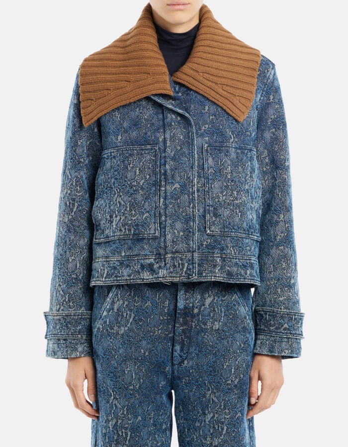 Giubbino regular in denim jacquard matelassé