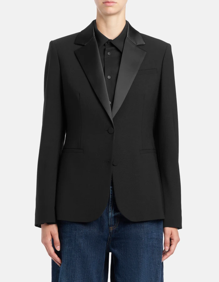 Slim-fit single-breasted plain weave blazer