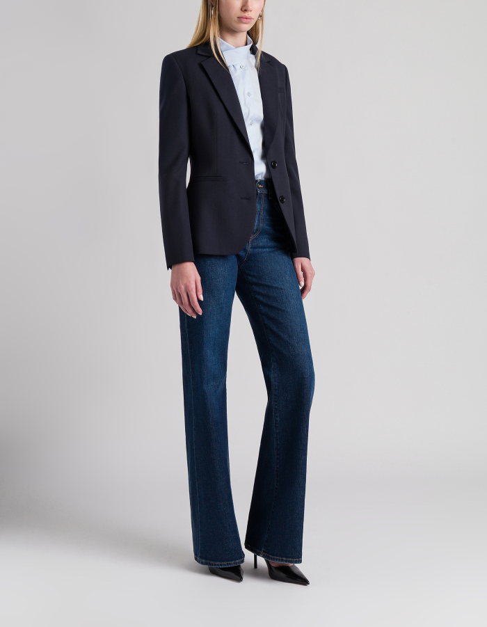 Schmal geschnittener einreihiger Blazer aus Gabardine mit Wollanteil
