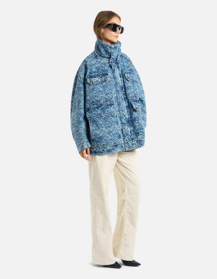 Parka over in denim jaquard