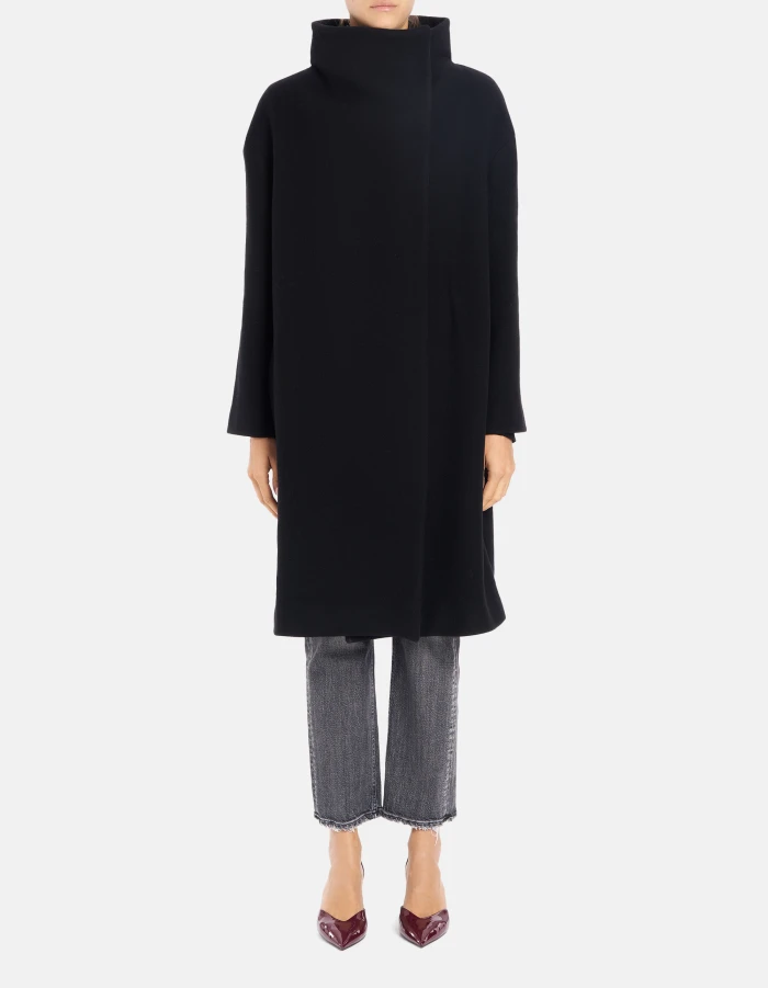 Cappotto loose in panno diagonale lana cashmere