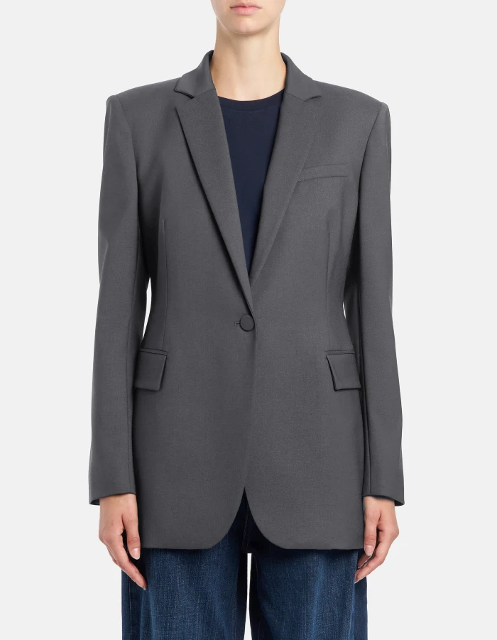 Regular-fit single-breasted blazer in wool gabardine