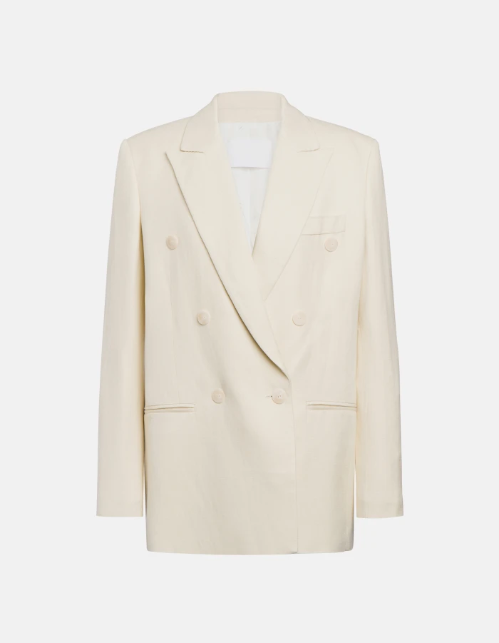 Regular-fit double-breasted blazer in viscose and linen twill