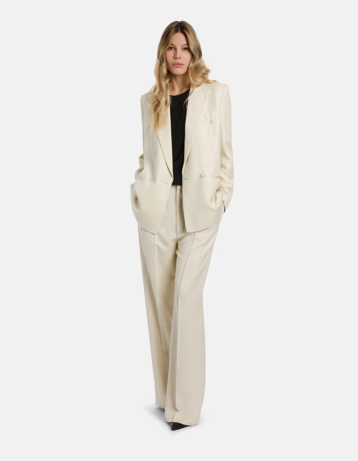 Regular-fit double-breasted blazer in viscose and linen twill