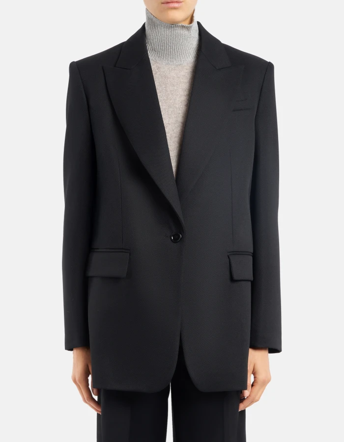 Oversized single-breasted blazer in pure wool canvas