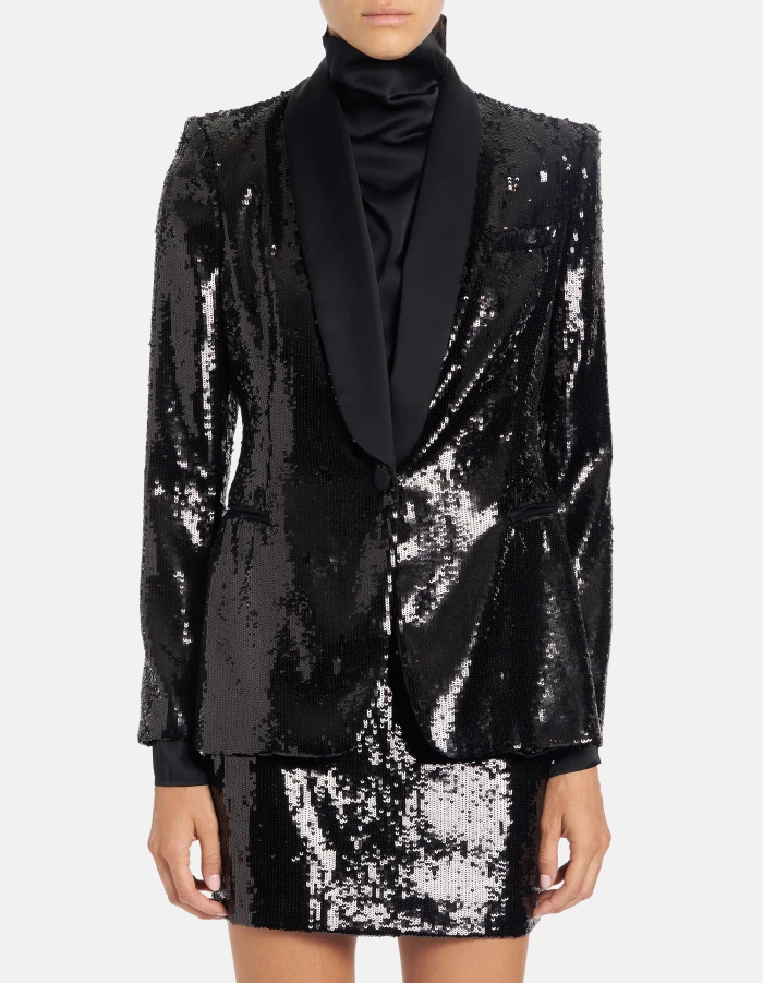 Slim-fit single-breasted blazer with sequins