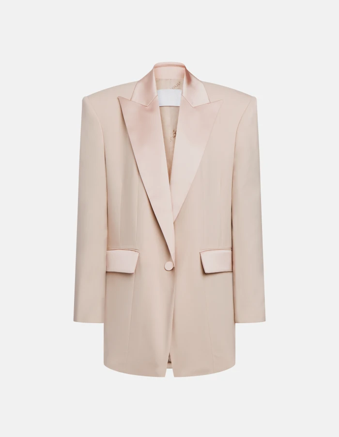Oversized single-breasted blazer in wool-blend gabardine