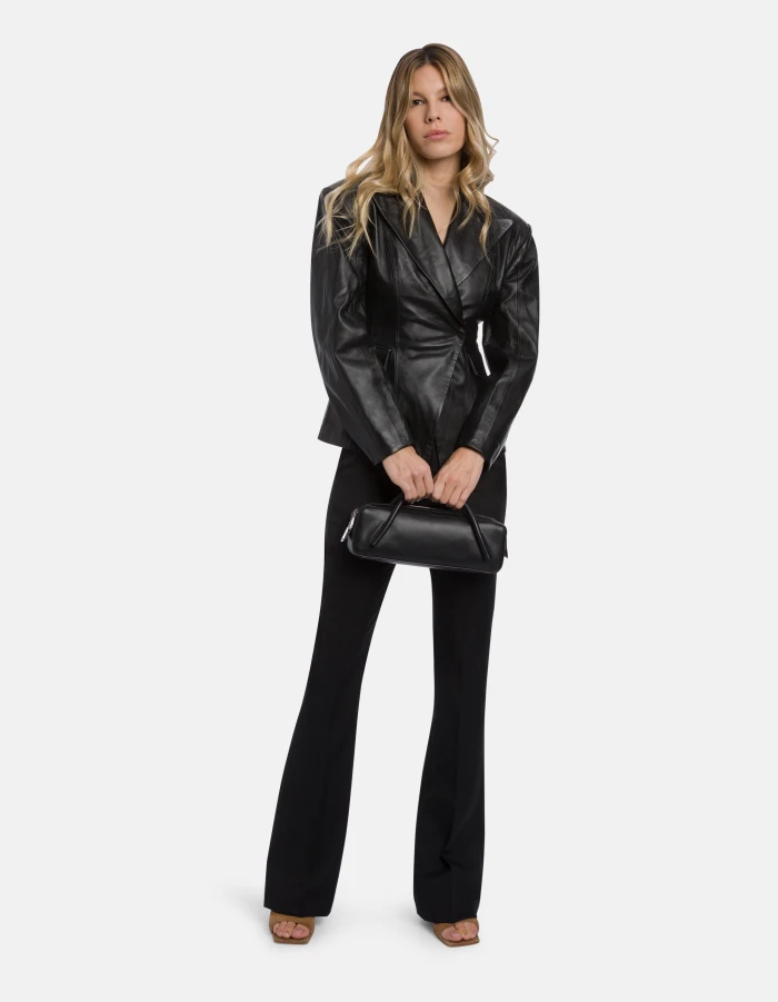 Slim-fit double-breasted nappa blazer