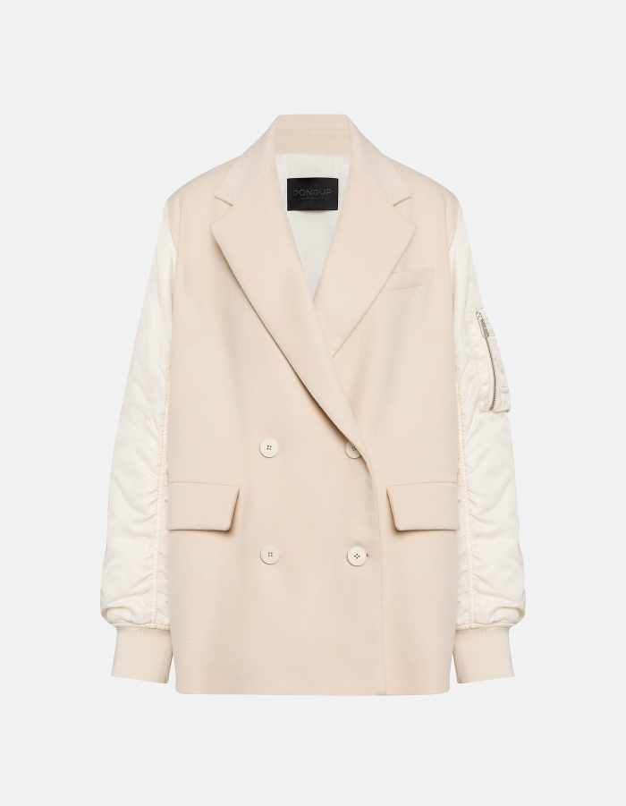Double-breasted oversized peacoat in wool and nylon fabric