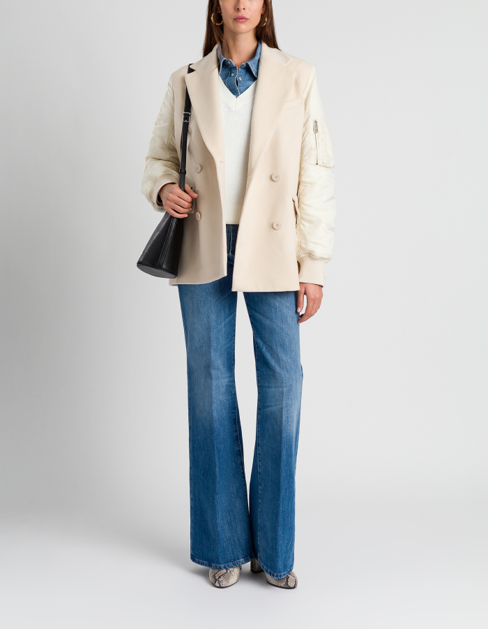 Double-breasted oversized peacoat in wool and nylon fabric