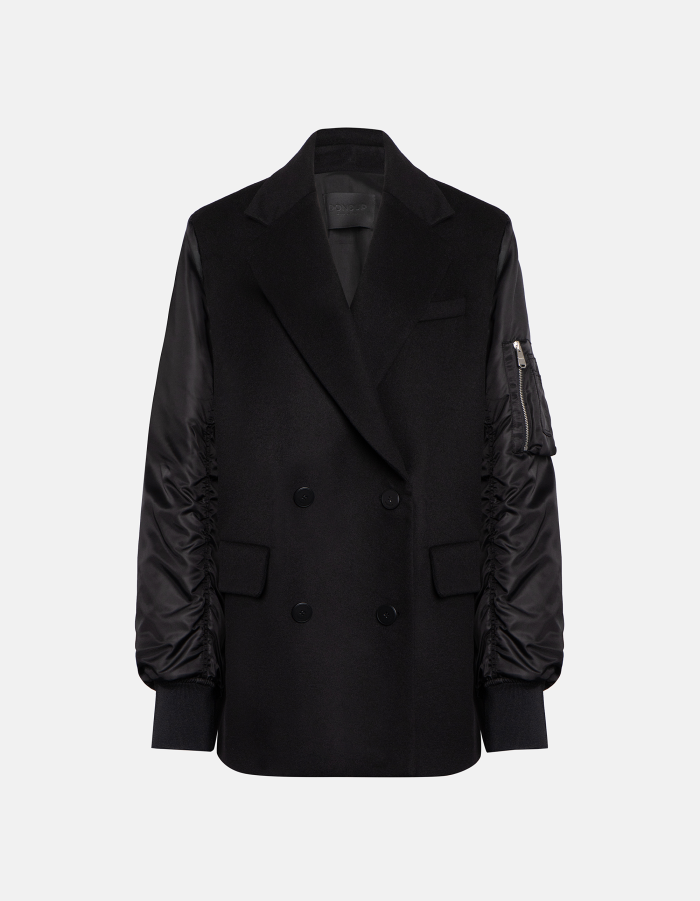 Double-breasted oversized peacoat in wool and nylon fabric