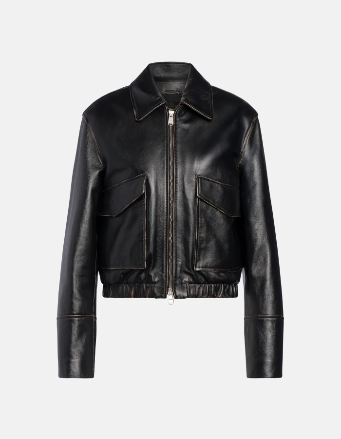 Slim-fit bomber jacket in used-effect nappa leather