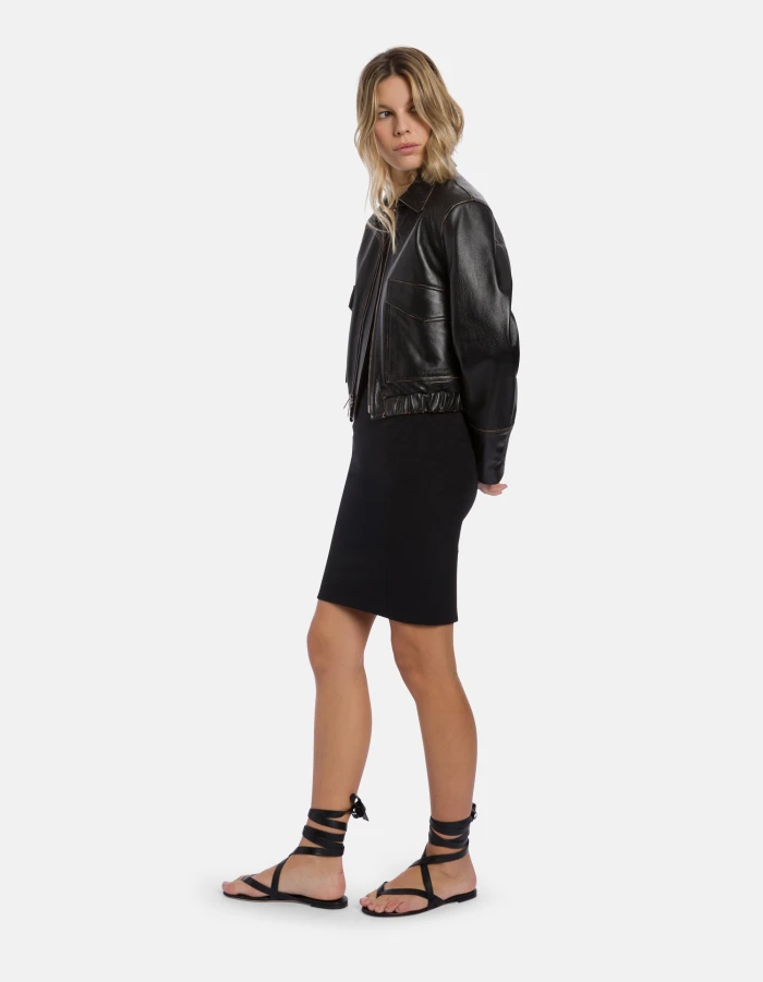 Slim-fit bomber jacket in used-effect nappa leather