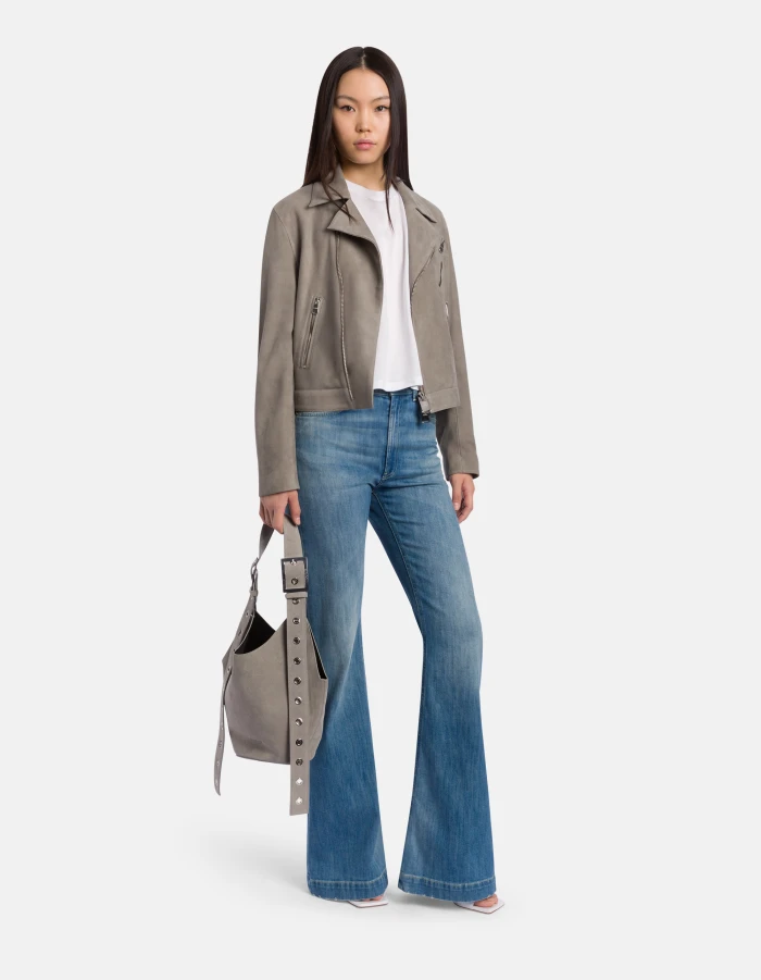 Regular-fit biker jacket in suede