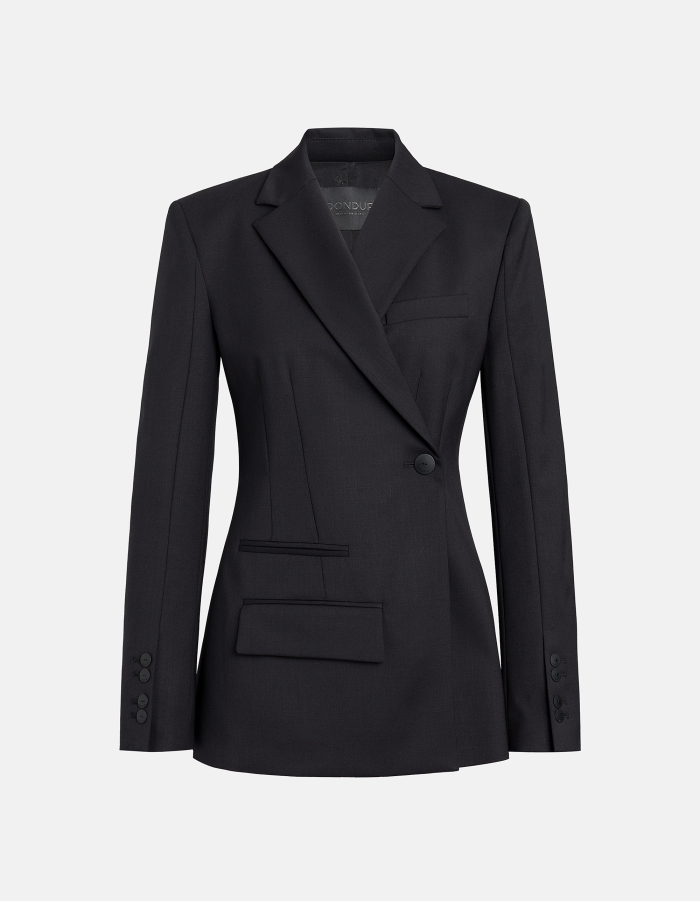 Zweireihiger Blazer in schmaler Passform aus Wollgabardine