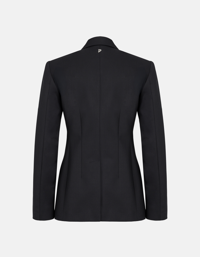 Zweireihiger Blazer in schmaler Passform aus Wollgabardine