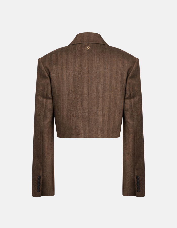 Cropped shirt jacket in wool herringbone