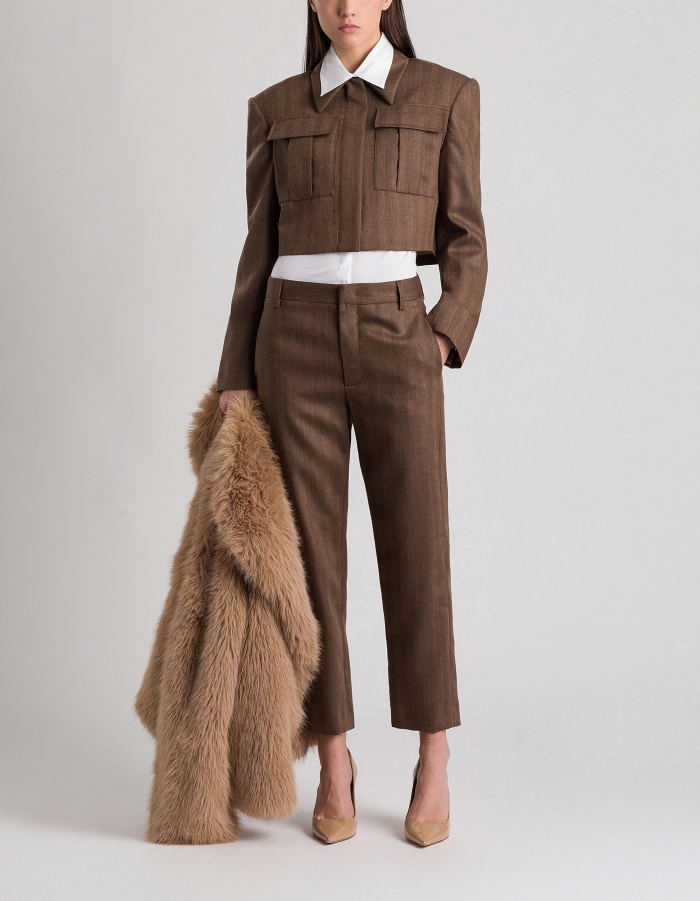 Cropped-Hemdjacke aus Wollstrick