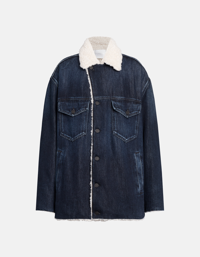 Oversized jacket in rigid denim cotton and lyocell