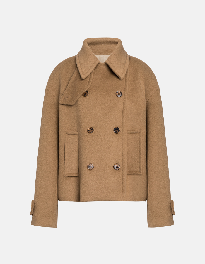 Oversized-Peacoat mit doppelter Knopfleiste aus Velours mit Wollanteil