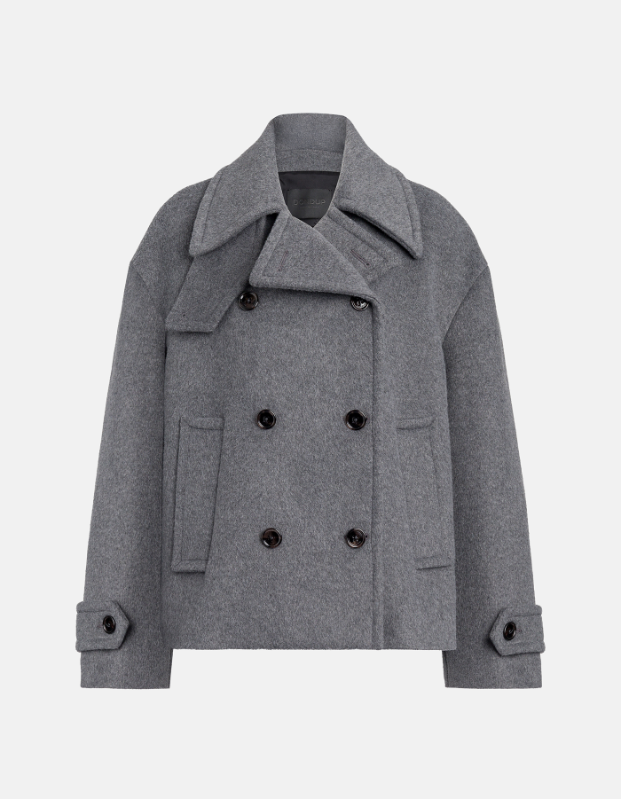 Oversized-Peacoat mit doppelter Knopfleiste aus Velours mit Wollanteil