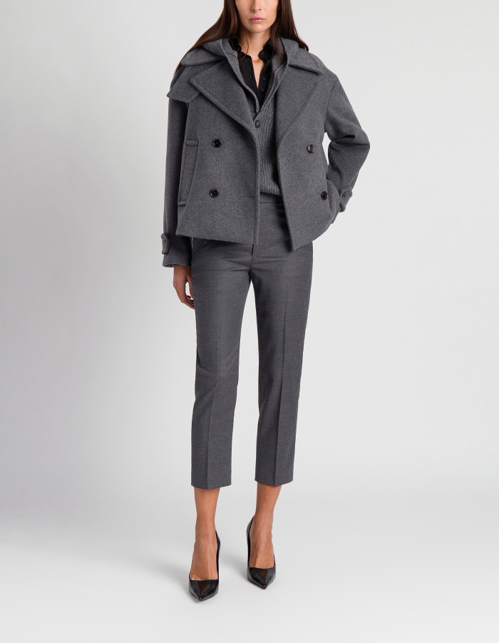 Oversized-Peacoat mit doppelter Knopfleiste aus Velours mit Wollanteil