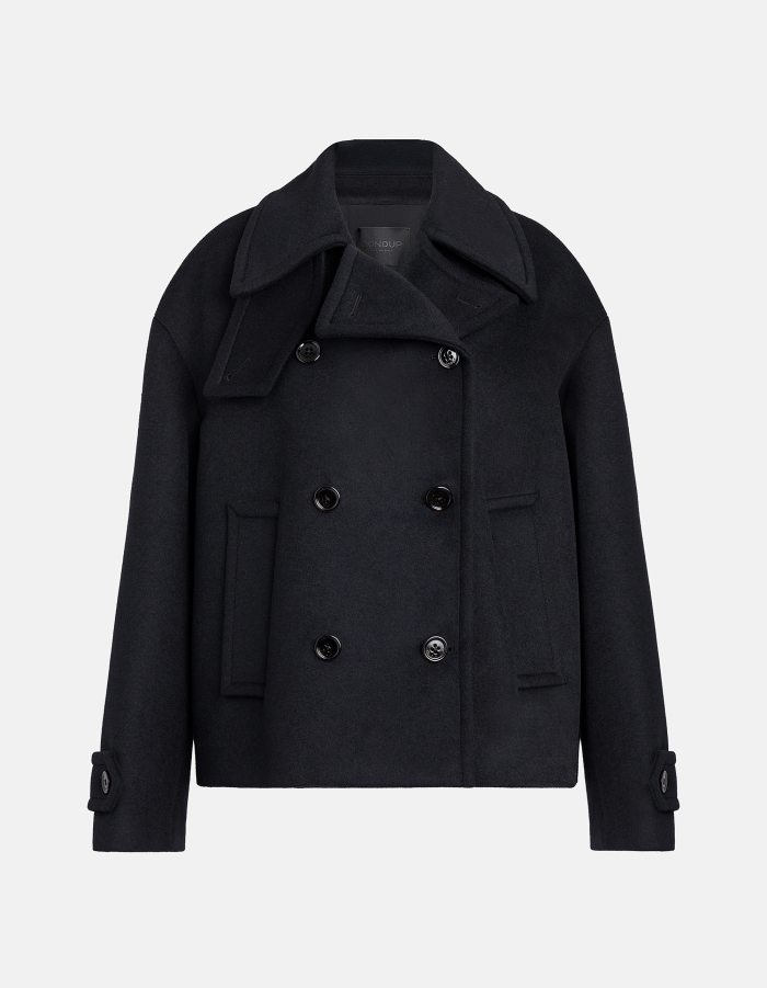 Oversized-Peacoat mit doppelter Knopfleiste aus Velours mit Wollanteil
