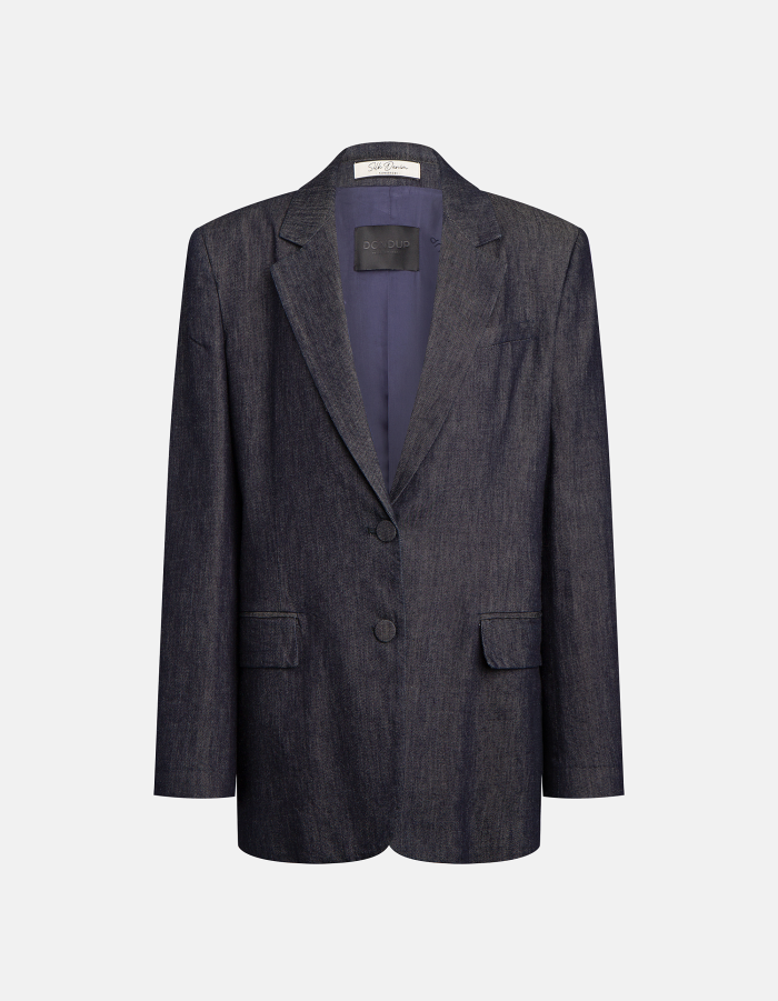 Loose single-breasted blazer in rigid silk denim