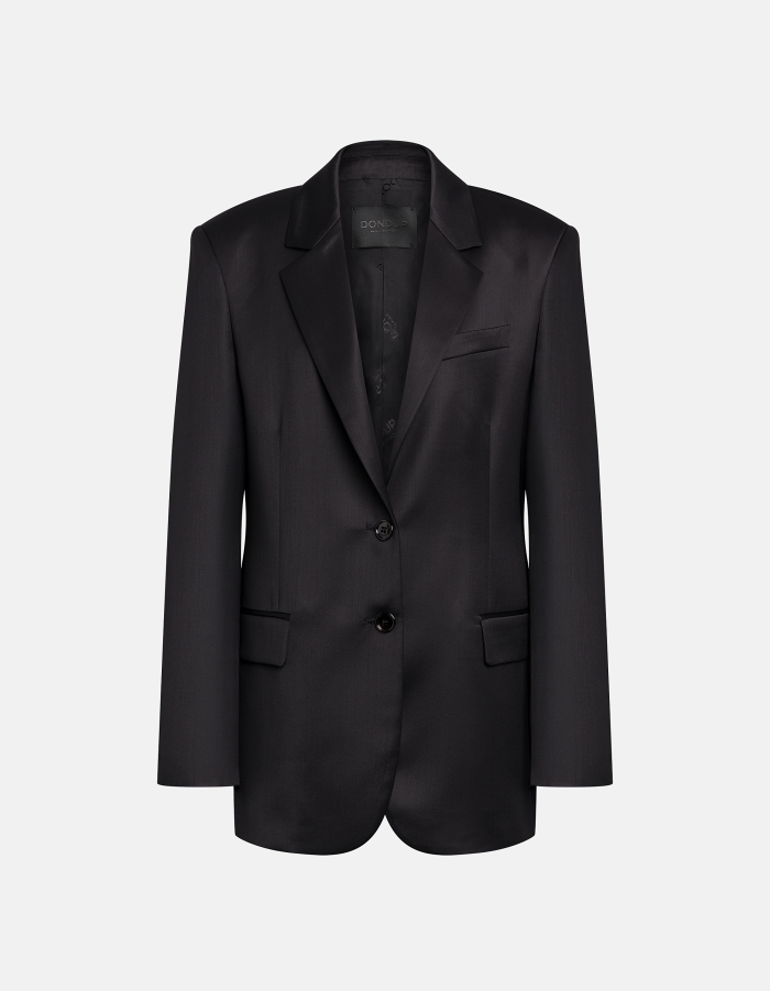 Loose single-breasted blazer in wool satin
