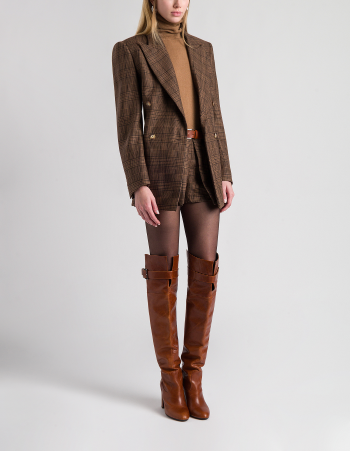 Zweireihiger Oversize-Blazer aus Wolle mit Glencheck-Muster