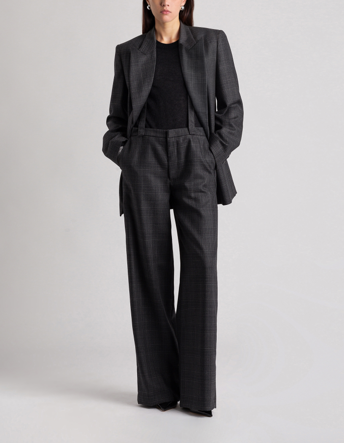 Oversized double-breasted Prince of Wales wool blazer