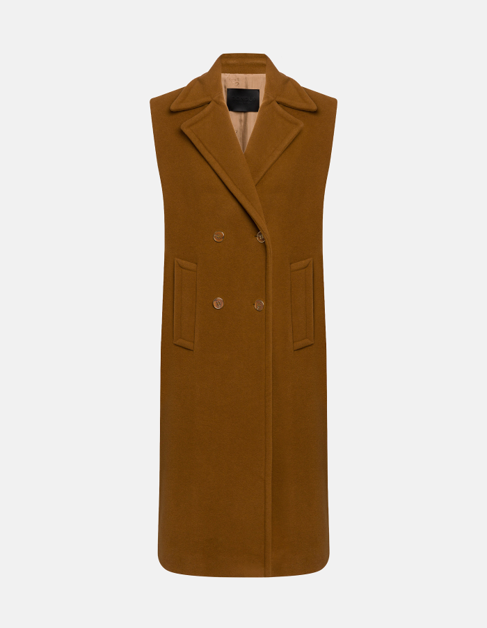 Regular-fit sleeveless double-breasted jacket in wool and cashmere fabric
