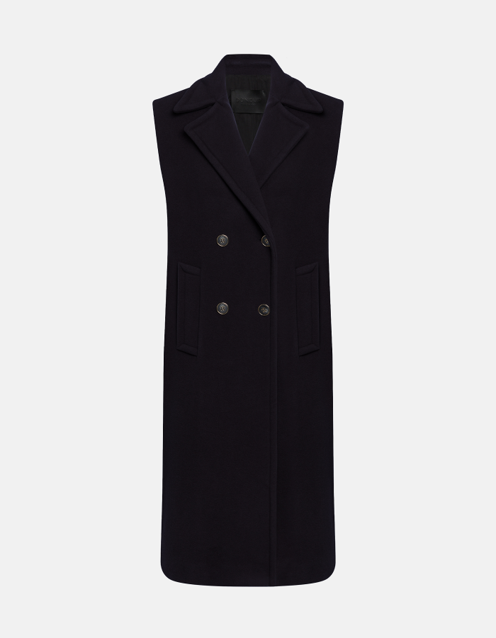 Regular-fit sleeveless double-breasted jacket in wool and cashmere fabric
