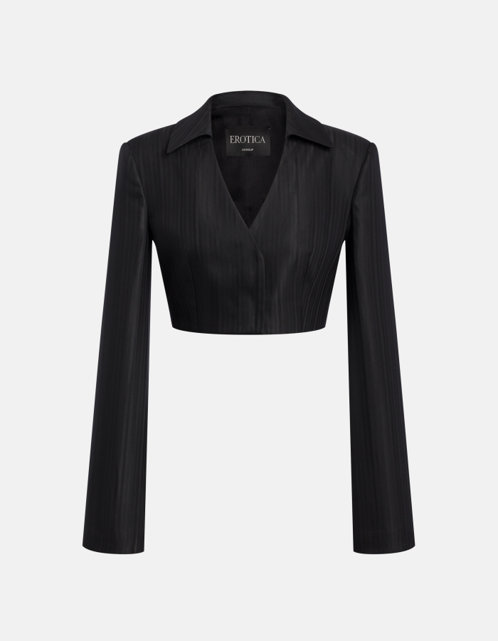Blazer cropped in gessato lana e viscosa
