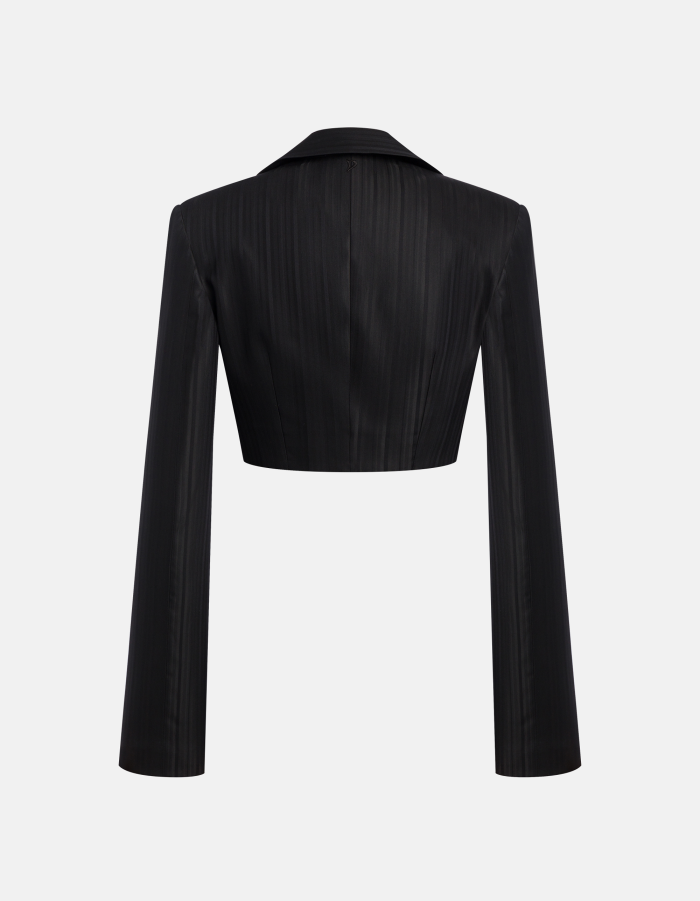 Blazer cropped in gessato lana e viscosa