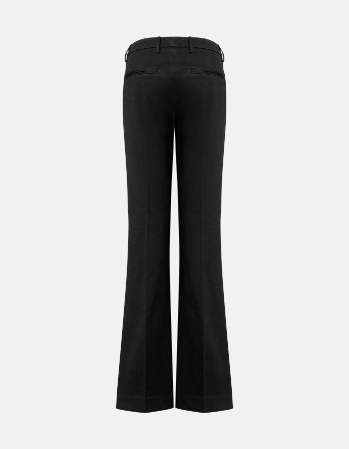 Lexi skinny bootcut trousers in peach-finish satin
