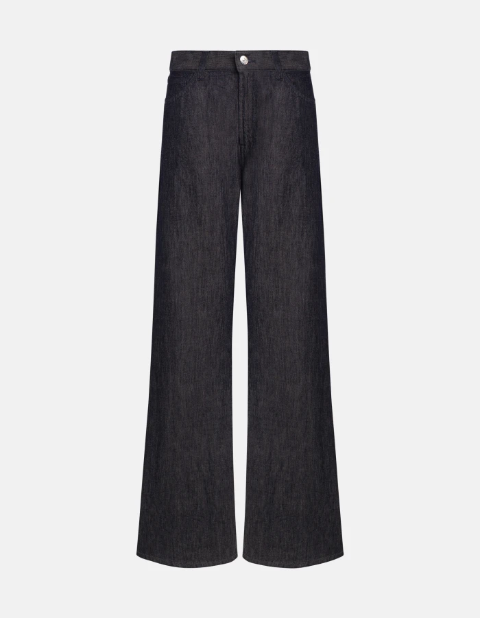 Jeans Amber mit weitem Bein aus Rigid Denim mit Seide