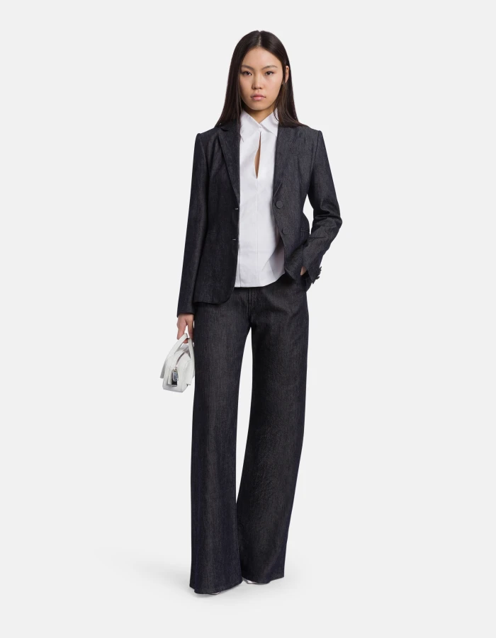 Jeans Amber mit weitem Bein aus Rigid Denim mit Seide